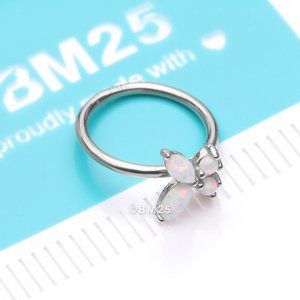 14 Karat White Gold Brilliant Fire Opal Dainty Butterfly Bendable Hoop Ring